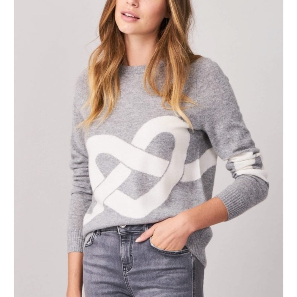 REPEAT 100% Cashmere Silver Edition Intarsia Sweater Grey Pretzel Knot Size XS